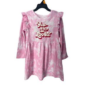 Wonder Nation Pink Tie Dye 3/4 Ruffle Sleeves You Are Loved Girl's Dress Size 5T